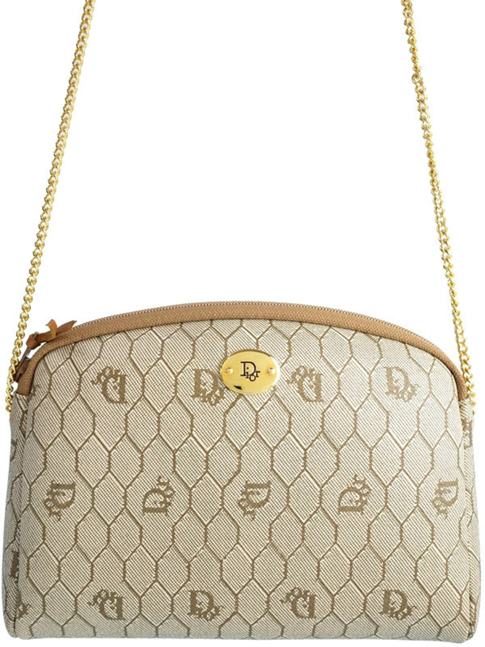 Christian Dior Honeycomb Chain Shoulder Bag Beige Cream Tan